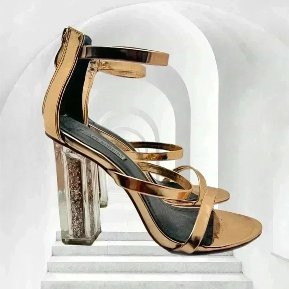 CAPE ROBBIN MARIA glitter block heel strappy rose gold zipper back - Picture 2 of 6